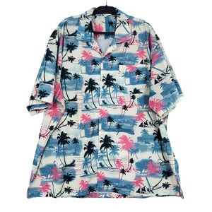 APTRO Hawaiian Shirt‎ Mens 3XL Polyester Tropical Palm Tree Blue Pink 10272